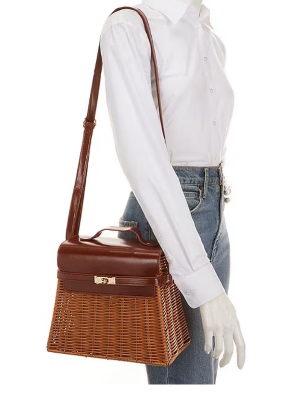 Gianni Bini x Cyd Morris The Dottie Brown Large Wicker Satchel Bag - Picture 5 of 9
